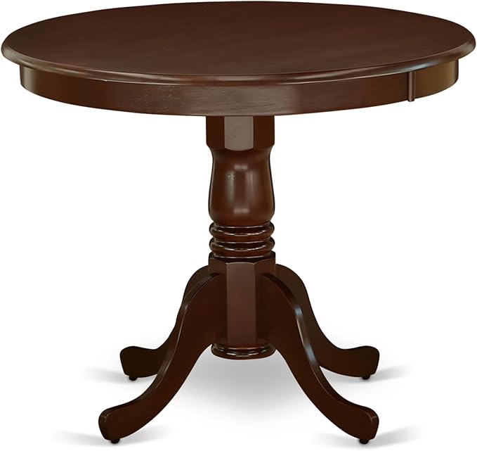 East West Furniture ANVE5-MAH-47 5 Piece Kitchen Table & Chairs Set Includes a Round Dining Room Table with Pedestal and 4 Light Sable Linen Fabric Parsons Chairs, 36x36 Inch, Linen White