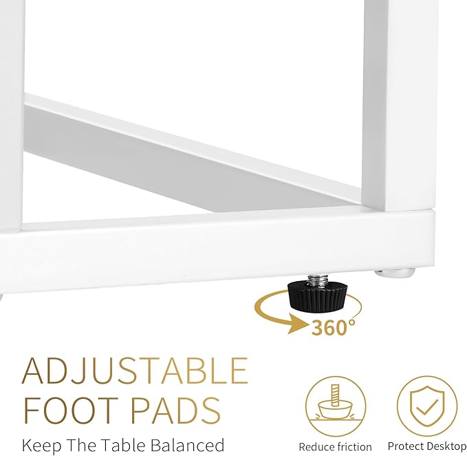 C Shaped End Table Set of 2 for Sofa and Bed, Slide Under Couch Tables, Side Table With Faux Marble Top, Small Under Table Tray for Living Room, Bedroom, White