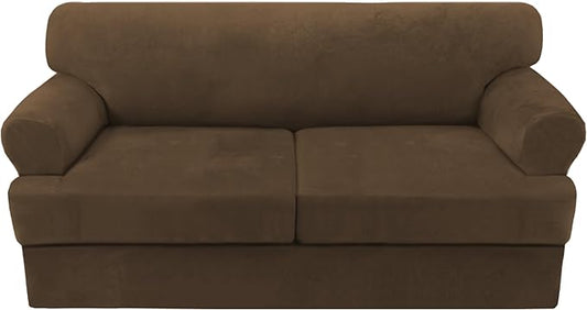 H.VERSAILTEX Sofa Cover 3 Piece T Cushion Sofa Slipcovers Thick Velvet Couch Cover Stretch T Cushion Sofa Covers for 2 Cushion Couch with 2 Individual T Cushion Covers, Bronze Brown