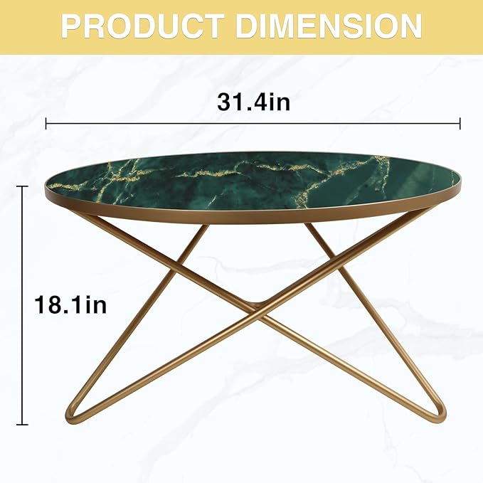 HLR Round Coffee Table with Green Faux Marble Top