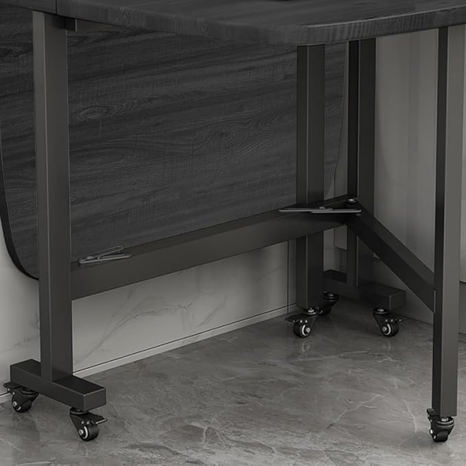 Multifunction Table Drop Leaf Dining Table - 47" Wooden Foldable Kitchen Table with 6 Wheels (Black)
