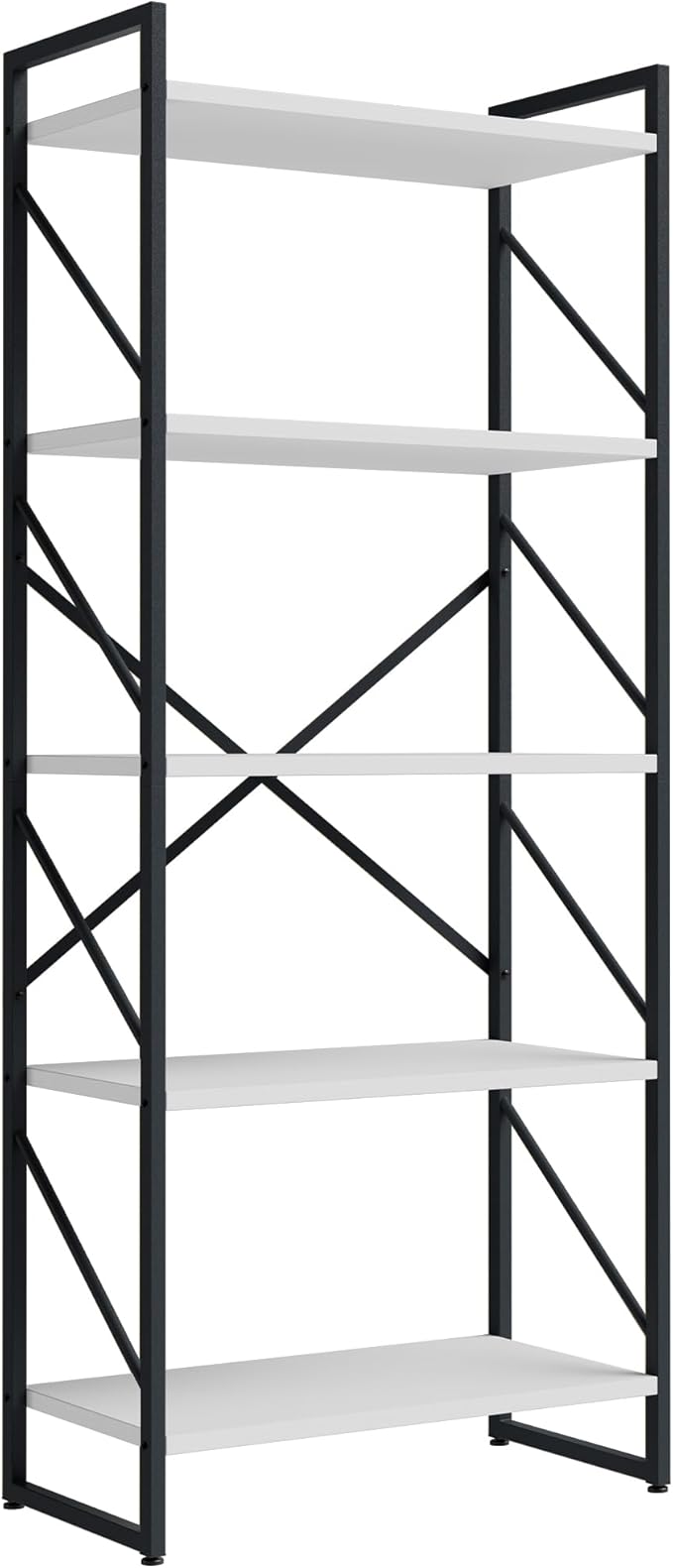 Shintenchi 5 Tiers Bookshelf, Classically Tall Bookcase Shelf,Industrial Book Rack,Modern Book Holder in Bedroom/Living Room/Office, Storage Rack Shelves for Books/Movies,11.8" Dx23.6 Wx62.2 H,White