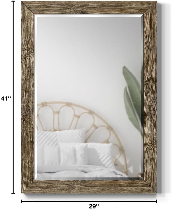 Renditions Gallery Walnut Vanity Mirror Rectangular Barnwood Framed Wall Mirror for Home Decor, Vertical or Horizontal Hanging, 29X41