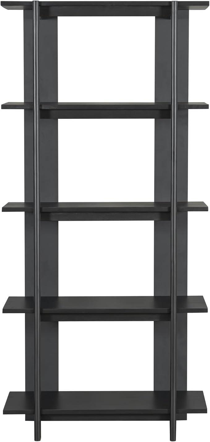 Christopher Knight Home Milio Modern 4 Shelf Bookcase, Acacia Solid Wood Book Organizer with Non-Slip Foot Pads, Sturdy Open Storage Shelf, Big Book Shelf, Floor Standing Unit, 70.20'' Height, Black