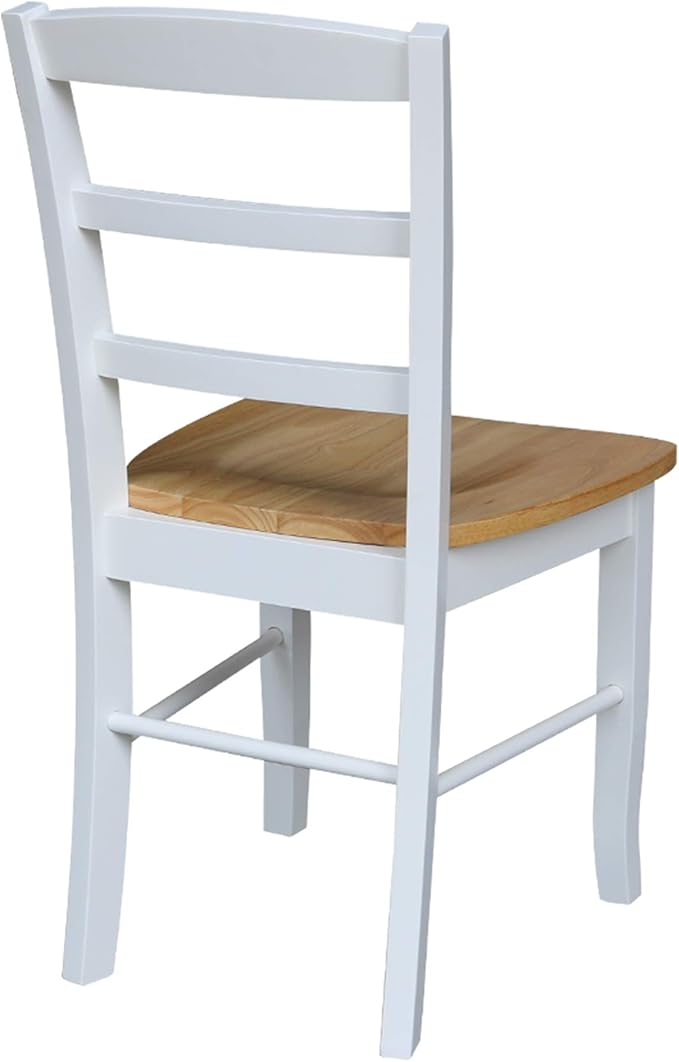 Madrid Ladderback, Set of 2 Dining Chairs , Solid Wood Kitchen/Dining Chairs, Parawood Construction, 18.1"W x 19.3"D x 35.2"H, 225 lb Weight Capacity, Elegant, Durable, White/Natural