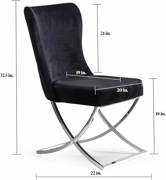 Ottomanson Royal Dining Chairs Set of 2 – Upholstered Tufted Microfiber, Assembled, Silver Metal Legs, Beech Wood Frame, 350 lb Capacity, Black