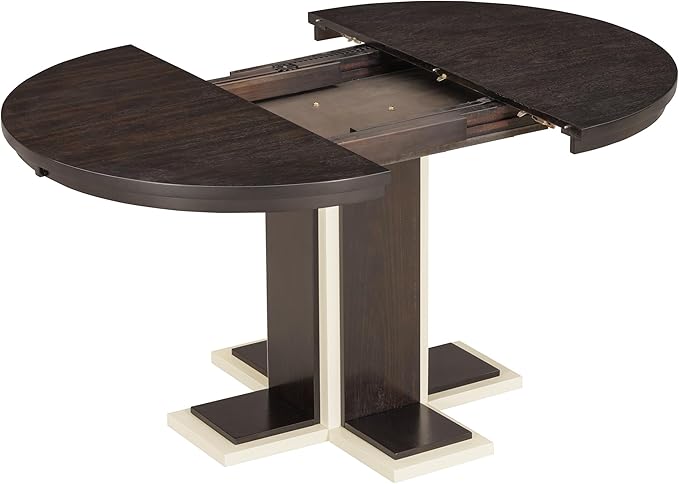Ball & Cast Farmhouse Extendable Dining Table for 4-6, 42"-58" Extendable Kitchen-Table with a 16" Leaf, Round Ellipse Retro Wood Dining Room-Table w/Double Layer Base,Two Tone Color, Espresso