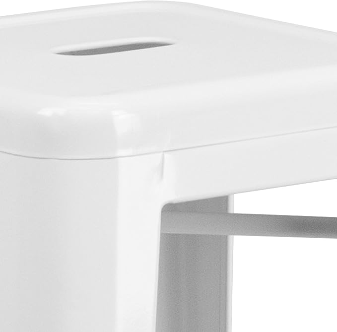 Flash Furniture Lily 4 Pack Commercial Grade 30" High Backless White Metal Indoor-Outdoor Barstool with Square Seat