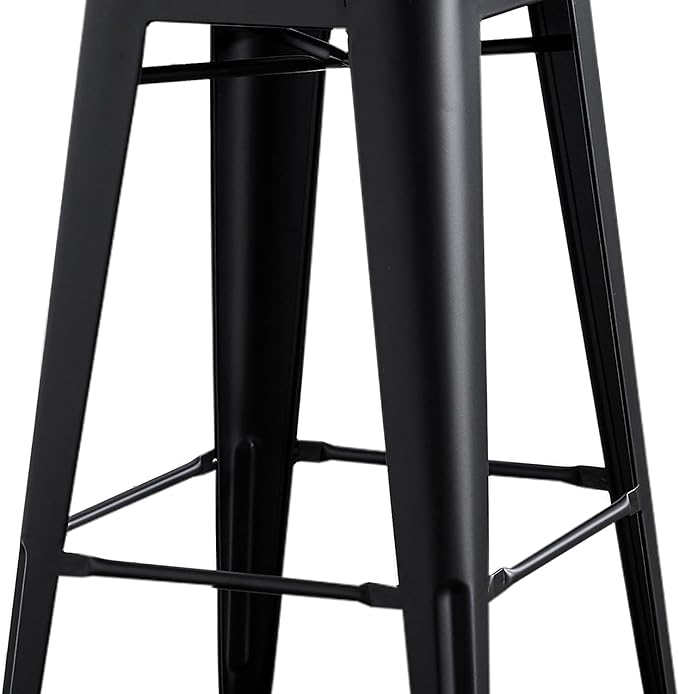AC Pacific 30” Metal Barstool Set of 4 – Country Rustic Style with Low Back, Lightweight & Sturdy Build, Easy Assembly – Matte Black