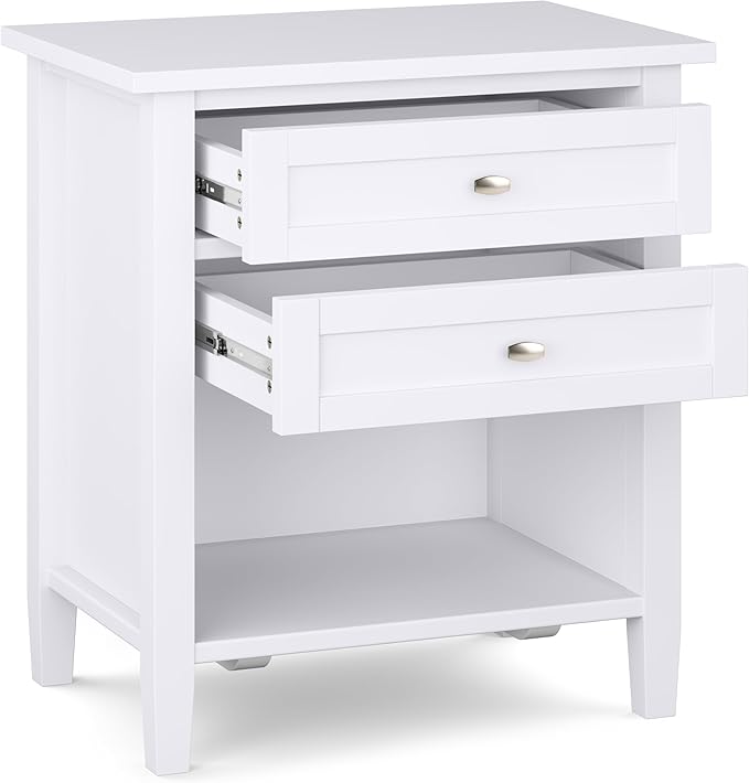 SIMPLIHOME Warm Shaker SOLID WOOD 24 Inch Wide Transitional Bedside Nightstand Table in White, For the Living Room and Bedroom