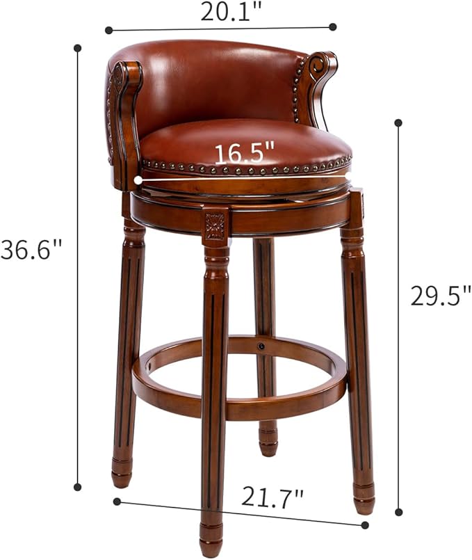 Cow top Leather Wooden Set of 2 Bar Stools, 29.5" Bar Height Bar Chair with Back, 180 Degrees Swivel Barstools Chair for Home Kitchen Counter,Dining Room, Restaurant,Study and Pub