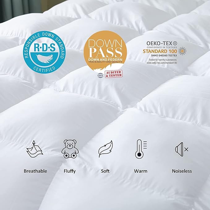 Luxurious Goose Down Feather Fiber Comforter Duvet Insert, Plain Solid Design,White 108 x 98 , Premium Baffle Box 100% Egyptian Cotton, 75 oz Fill Weight,Oversize Cal King