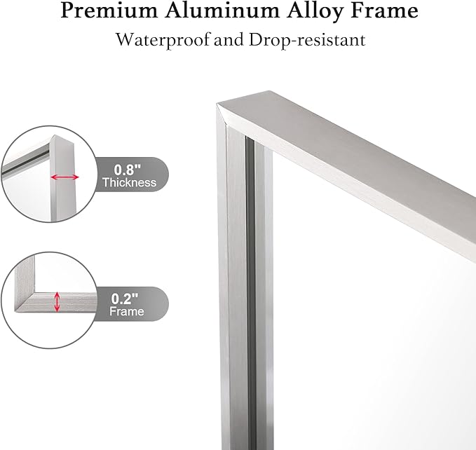 30x36 Inch Silver Bathroom Mirror - Copper-Free Mirror, Aluminum Alloy Frame Vanity Rectangle Wall Mounted Modern Mirror for Bedroom/Living Room/Porch Horizontal or Vertical