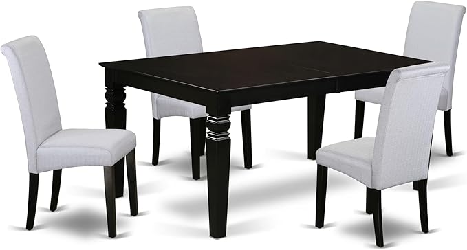 East West Furniture LGBA5-BLK-05 5 Piece Dinette Set Includes a Rectangle Dining Table with Butterfly Leaf and 4 Grey Linen Fabric Parson Dining Room Chairs, 42x84 Inch, Black
