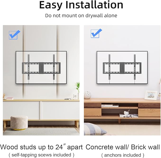 Suptek Tilt TV Wall Mount Bracket for Most 37-82 inch TV, Universal Mount with Max 600x400mm VESA and 132lbs Loading Capacity, Fits Studs 24" Apart, Low Profile with Magnetic Bubble Level (MT5082)