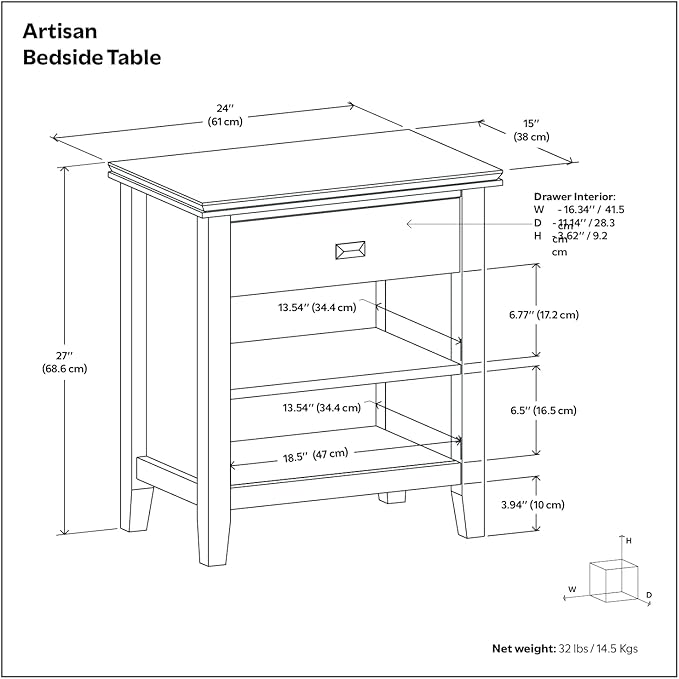 SIMPLIHOME Artisan SOLID WOOD 24 inch Wide Transitional Bedside Nightstand Table in Rustic Natural Aged Brown for the Living Room and Bedroom