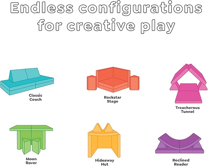 Yourigami Kids and Toddler Play Couch, Convertible Folding Sofa, Durable Foam Modular Design, Green Meadows
