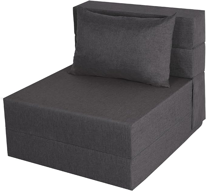 Folding Sofa Bed, Foldable Sleeper Chair with Pillow, Convertible Futon Sofa Bed with Washable Cover, Fold Out Couch for Living Room, Dorm, Guest Room, Single Size, Dark Grey