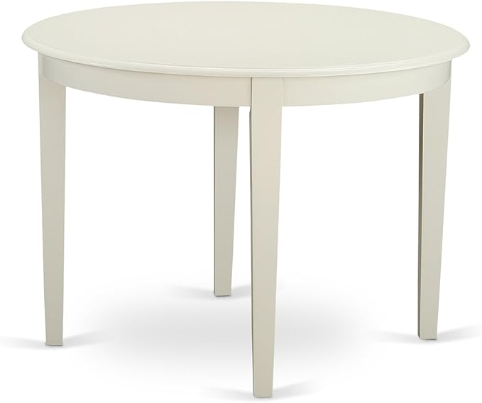 East West Furniture BOST3-LWH-LC 3 Piece Modern Dining Table Set Contains a Round Kitchen Table and 2 Faux Leather Kitchen Dining Chairs, 42x42 Inch, Linen White