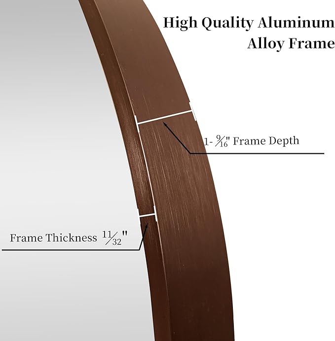 30 inch Circle Wall Mirror, Brushed Bronze Metal Framed Round Mirror for Bathroom Vanity, Bedroom Decor, Living Room, Entryway