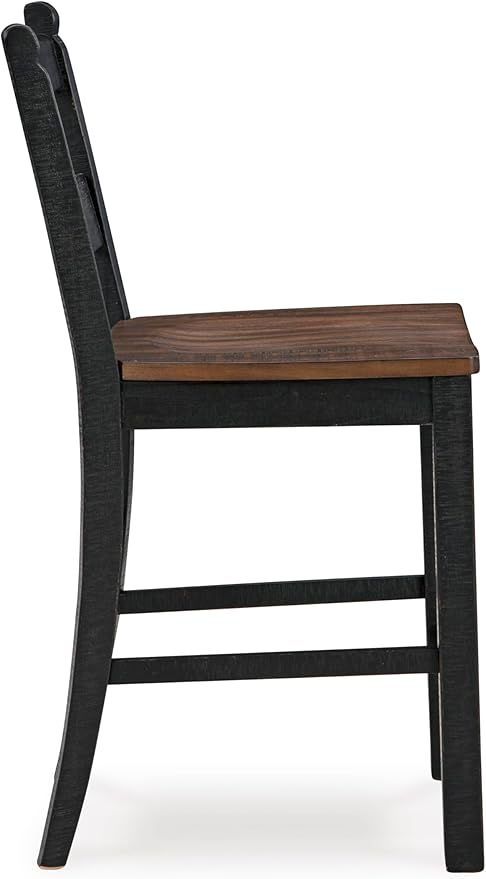 Signature Design by Ashley Valebeck Rustic 24” Counter Height Bar Stool with Contoured Seat, Set of 2, Black & Dark Brown