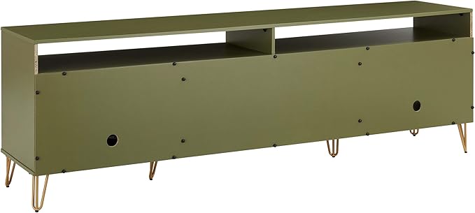 Manhattan Comfort Dumbo Mid Century Modern TV Stand for Televisions up to 80 Inches, Home Entertainment Center with Storage, 6 Shelves, 2 Drawers, No Tool Assembly, 85" Wide, Olive Green