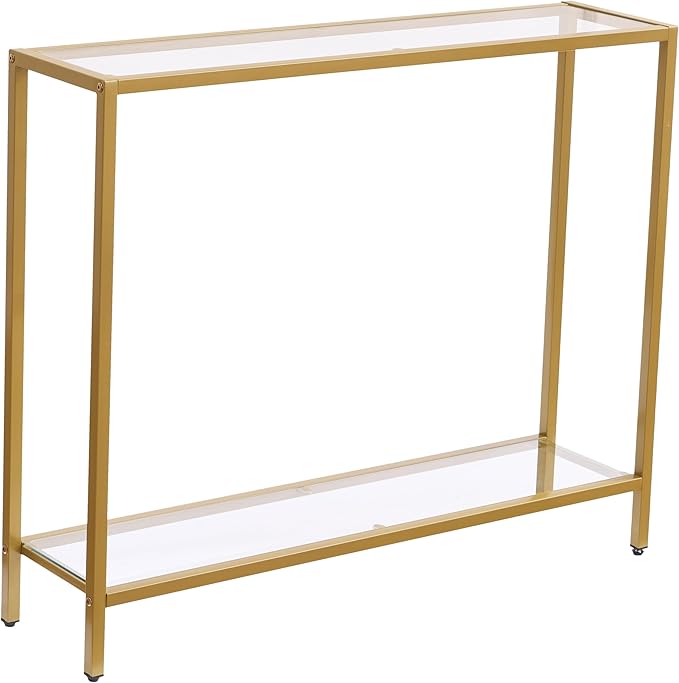 MAJARO Small Modern Console Table for Entryway, Tempered Glass with Metal Frame Sofa Table for Living Room, Hallway, Office (Double-Layer, Gold)