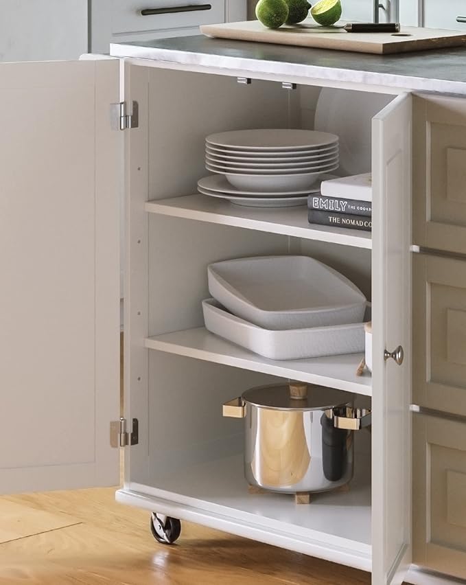 Homestyles Dolly Madison Rolling Mobile Kitchen Island with Storage and Towel Rack, 54 Inch Width, Off White