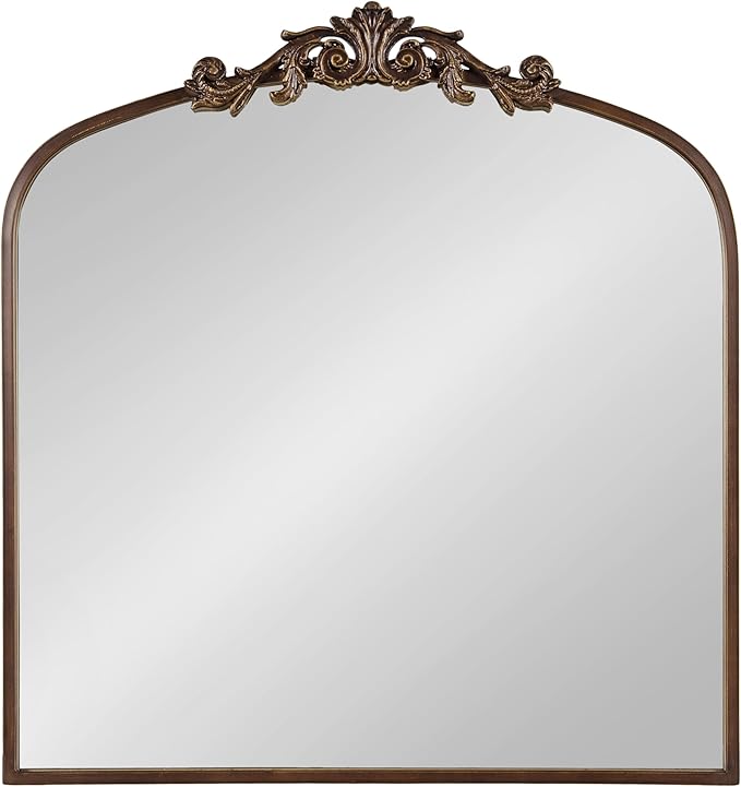 Kate and Laurel Arendahl Ornate Traditional Square Arched Mirror; 28 x 30; Bronze; Decorative Baroque Style Vintage Arch Mirror with Wide Frame and Ornamental Crown