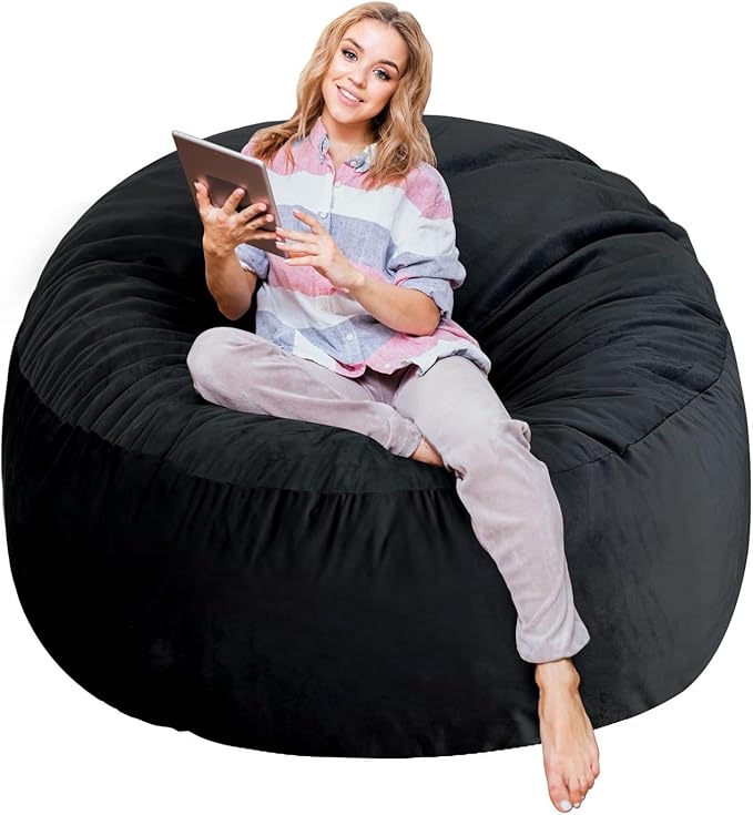 5 Ft Bean Bag Chairs for Adults with Memory Foam Filling, Comfy Bean Bag Sofa with Filler Included, Soft Dutch Velvet Fabric Beanbags,5 Foot, Black