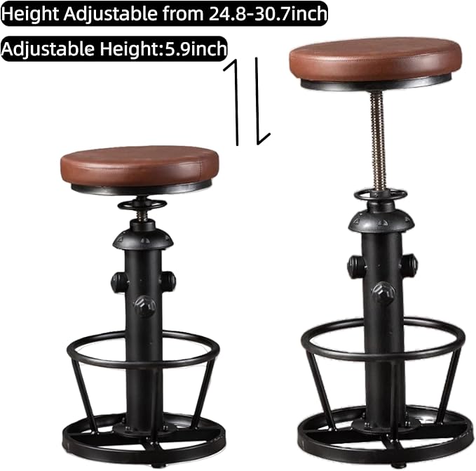 Farmhouse Bar Stools Swivel PU Seat 24-30inch Counter Height Adjustable Kitchen Island Dinning Stool Guest Chair Fire Hydrant Design