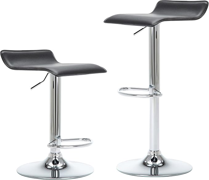 NOBPEINT Contemporary Chrome Air Lift Adjustable Swivel Bar Stool, Set of 2, Black