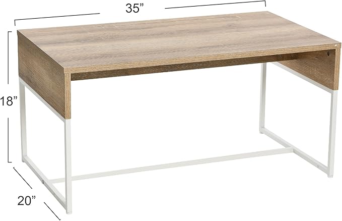Household Essentials Wrap Rectangular Coffee Table Coastal Oak Rustic Wood Grain and White Metal
