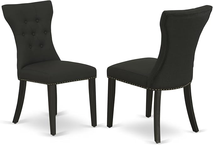 East West Furniture ANGA3-ABK-24 3 Piece Dinette Set for Small Spaces Contains a Round Kitchen Table with Pedestal and 2 Black Linen Fabric Parson Dining Chairs, 36x36 Inch, Wirebrushed Black