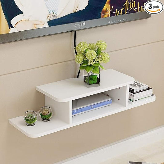 BiJun Floating TV Shelf, Entertainment Center Wall Mounted Floating Shelves for Wall Media Console Router DVD Shelf for PS4/Cable Box/DVD Players/Game Console Streaming Media Equipment (White, 35.4)