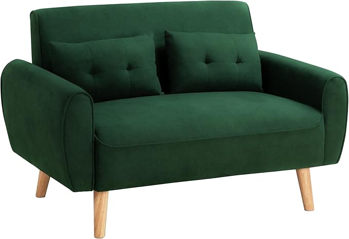 Shintenchi Small Modern Loveseat Couch Sofa, Mid Century Fabric Upholstered 2-Seat Sofa Couch Love Seats Furniture for Small Space,Living Room,Studio,Apartment with 2 Pillows,Green