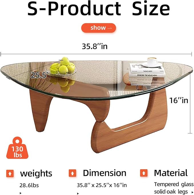 Modern Glass Coffee Table for Living Room, Small mid Century Coffee Table, Stylish Coffee Tables, Suitable for Bedroom Living Room Reception Office Tables（Walnut/Transparent，Medium）