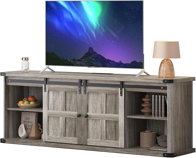GAOMON 70" Farmhouse TV Stand for 80/75/70 Inch TVs,Entertainment Center Storage Cabinets w/Power Outlets and Sliding Barn Door,Rustic TV Stands for Living Room,Media Console Cabinet