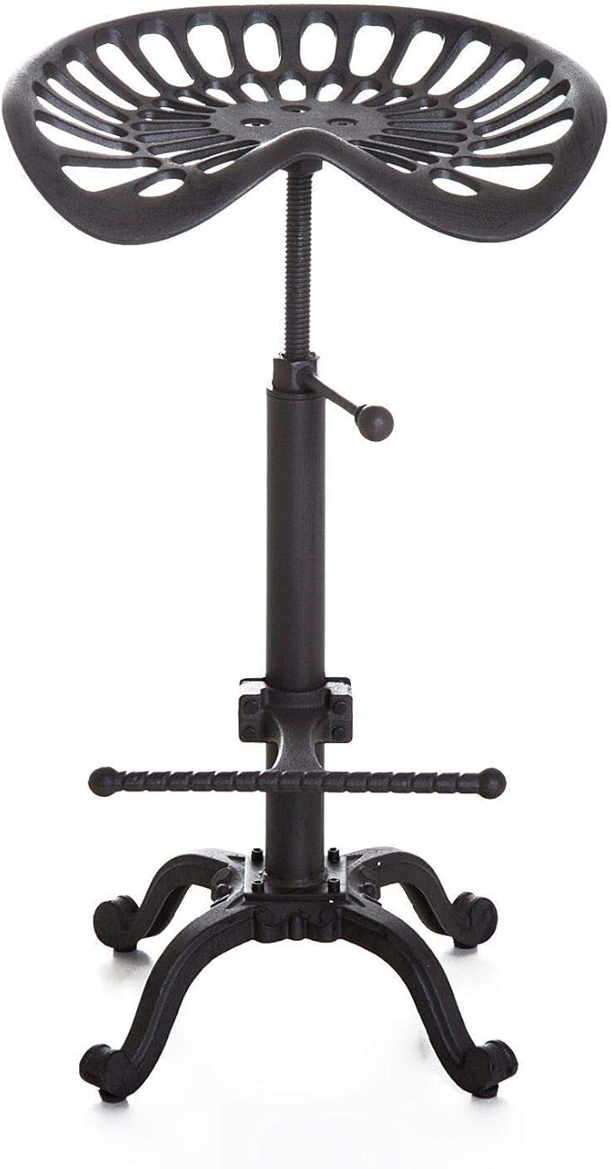 Industrial Bar Stool-Swivel Tractor Seat-Kitchen Dining Counter Chair-Extra Pub Height- Adjustable 24.8-31"-Iron Cast Design