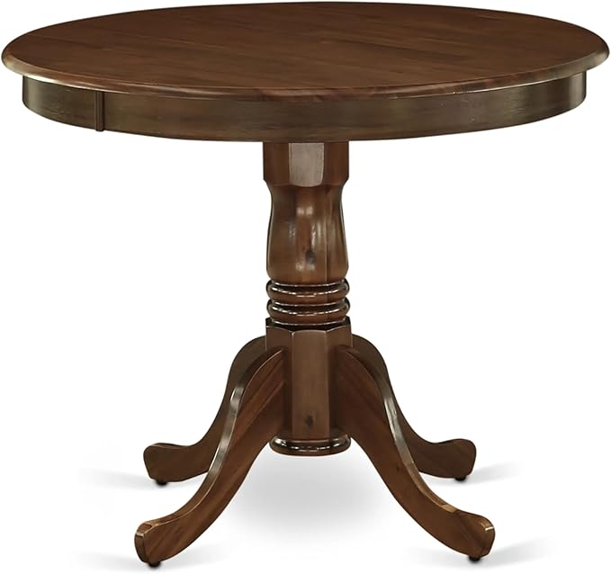 East West Furniture AMSI3-AWA-04 3 Piece Dining Set for Small Spaces Contains a Round Kitchen Table with Pedestal and 2 Light Tan Linen Fabric Parson Chairs, 36x36 Inch, Walnut