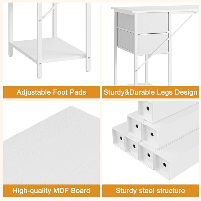Computer Desk with 4 Drawers, 47 Inch Office Table with Storage, Gaming with CPU Shelves, Writing Desk Workstation for Home Office, Study, Bedroom, Work from Home, White