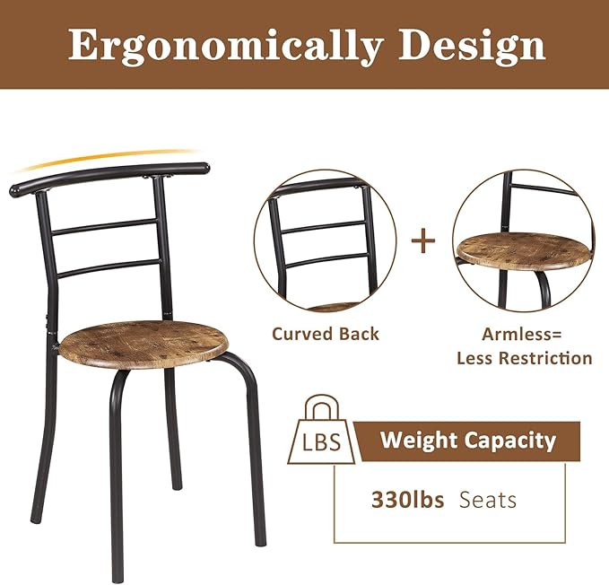 VECELO 3-Piece Dining Table Set for Kitchen Breakfast Nook, Wood Grain Oval Tabletop and Metal Frame with Built-in Wine Rack, for Small Spaces, 31.5", Antique & Black