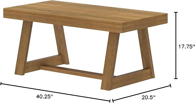 Plank+Beam Classic Rectangular Coffee Table, 40 Inch Farmhouse Coffee Table, Mini Center Tables for Small Spaces, Small Living Space Tea Table, Pecan Wirebrush