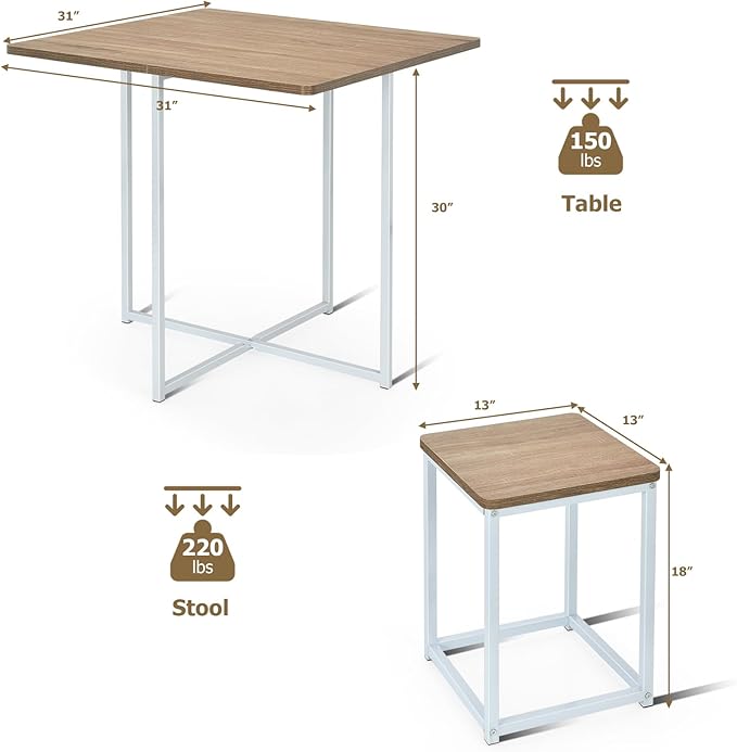 Giantex 5 Piece Dining Table Set, Dining Set for 4 with Square Stools, Small Kitchen Table Set with Metal Frame, Compact Design for Small Space, Home Kitchen Bar Pub Apartment