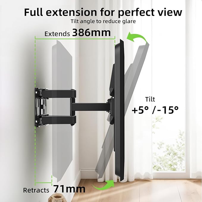 USX MOUNT Full Motion TV Wall Mount for 42-80 Inch TVs up to 120lbs, TV Bracket with Articulating Swivel Tilt Extension Leveling, Television Mount for Max VESA 600x400mm Fits 12/16" Wood Stud