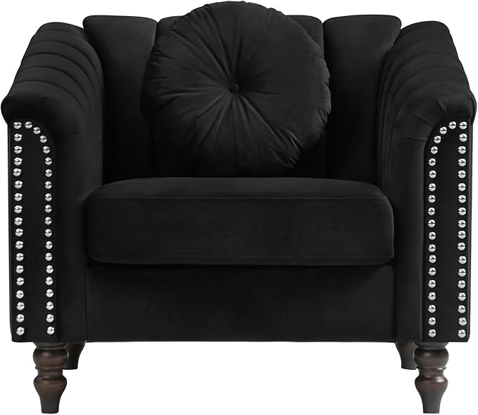 Accent Chair, Single Couch Chair with Style Button Tufted, Scroll Arms and Nailhead for Living Room, Office, Apartment, Black