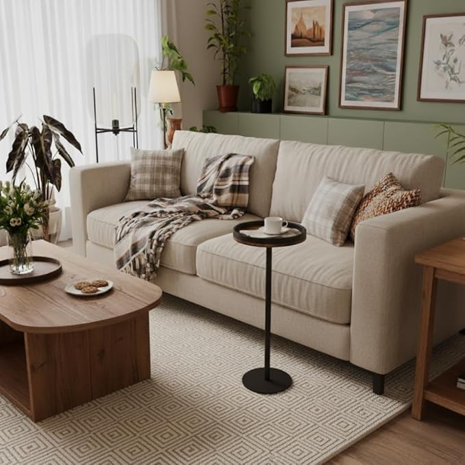 Round Drink Table,Small Pedestal Table,Small Round Side Table for Narrow Spaces,Martini Table for Living Room, Bedroom, Bathroom,Balcony (Rustic Brown)