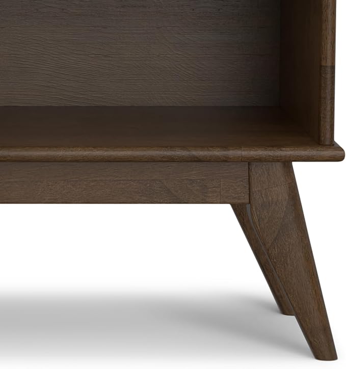 SIMPLIHOME Draper Bookcase - 30 inch Tall Solid Hardwood Low Bookshelf in Walnut Brown, Mid-Century Modern Storage for Living Room, Study Room or Office with Tapered Legs and Wide Open Shelves