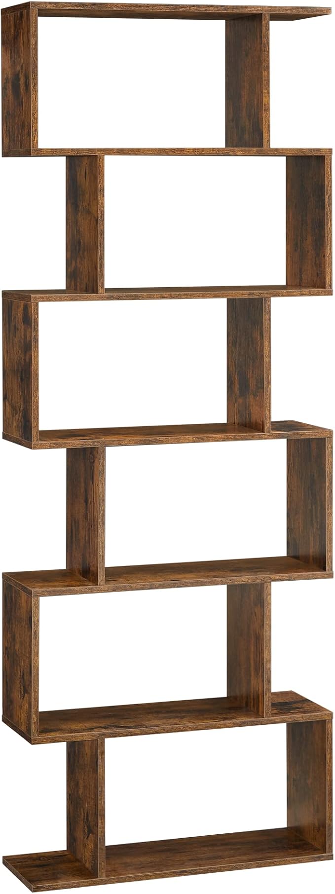 VASAGLE 6-Tier Bookshelf, Tall Display Shelf, Freestanding Storage Shelf, Rustic Brown ULBC61BX Tree-Shaped Bookcase with 13 Storage Shelves, 9.8”D x 33.9”W x 55.1”H, Rustic Brown ULBC67BXV1