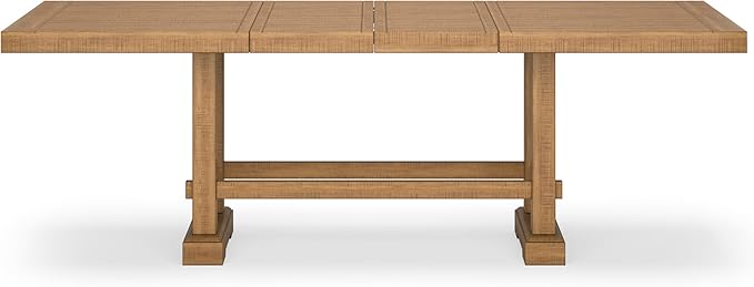 Signature Design by Ashley Havonplane Rustic Distressed Counter Height Dining Extension Table with Removable Center Leaf and Double Trestle Base, Light Brown